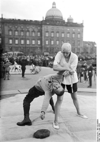 Ju-Jitsu defence against a knife attack. Berlin 1924